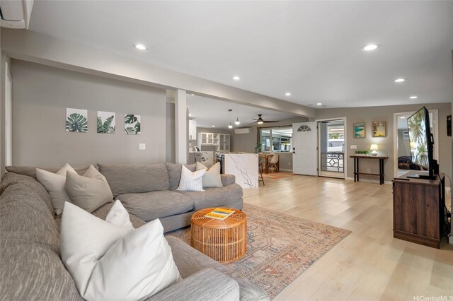 45-008 Mahalani Cir, Kaneohe, HI 96744 - living area featuring recessed lighting, a ceiling fan, and light wood-style flooring
