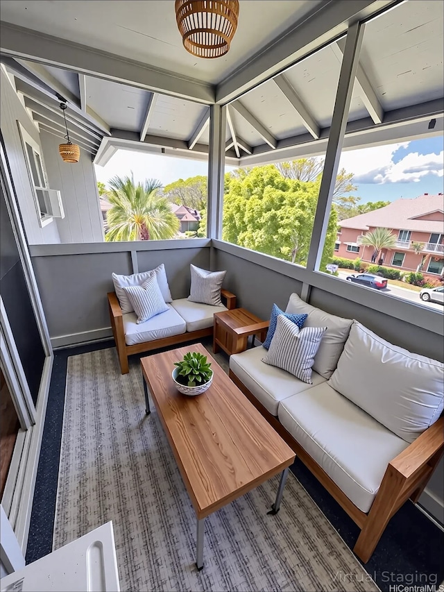 98-833 Noelani St Unit 155, Pearl City, HI 96782 - sunroom featuring an outdoor living space and beamed ceiling