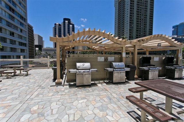 view of patio / terrace with a pergola and area for grilling