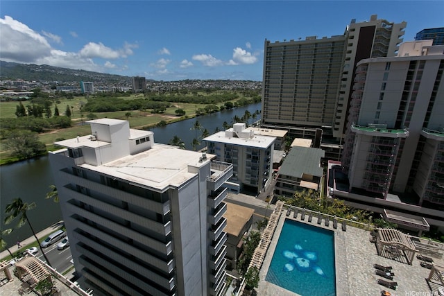 bird's eye view featuring a water view