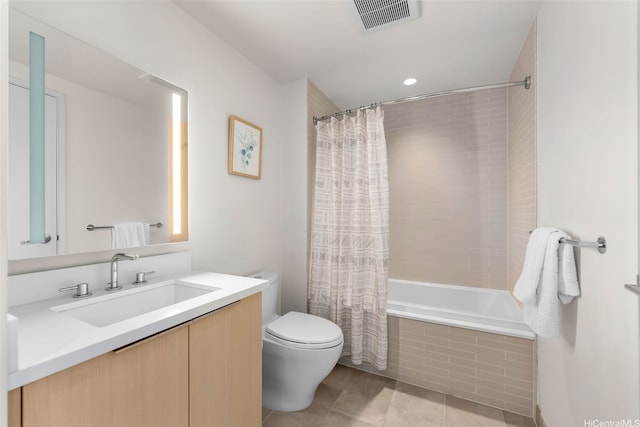 1001 Queen St Unit 1010, Honolulu, HI 96814 - full bath featuring shower / bathtub combination with curtain, vanity, recessed lighting, and tile patterned flooring