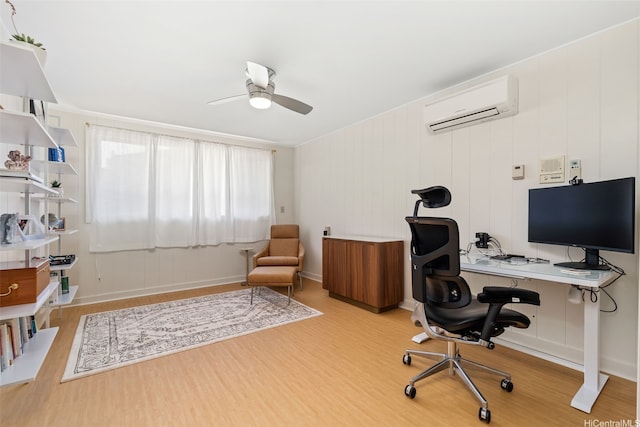 760 Onaha St, Honolulu, HI 96816 - office area with an AC wall unit, wood finished floors, and ceiling fan