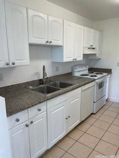 2069 California Ave Unit 7A, Wahiawa, HI 96786 - kitchen featuring white appliances, white cabinets, light tile patterned flooring, and exhaust hood