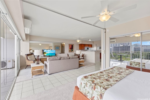 2161 Kalia Rd Unit 1112, Honolulu, HI 96815 - bedroom featuring access to exterior, light tile patterned floors, ceiling fan, and light carpet