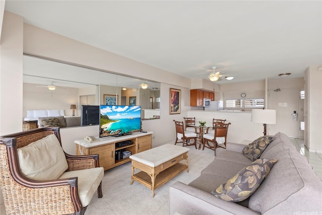2161 Kalia Rd Unit 1112, Honolulu, HI 96815 - living room with ceiling fan and light carpet