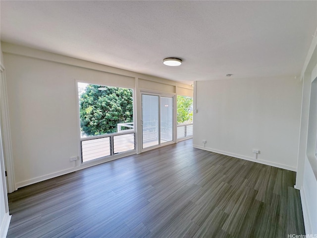 spare room with plenty of natural light, baseboards, and dark wood-style floors