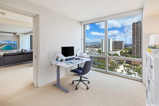 1200 Queen Emma St Unit 1401, Honolulu, HI 96813 - office space with expansive windows, a wall mounted AC, and carpet floors