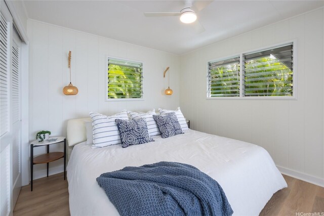 44-102 Kauinohea Pl, Kaneohe, HI 96744 - bedroom featuring wood finished floors and ceiling fan