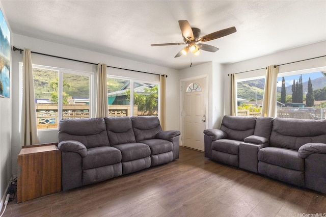 84-541 Nukea St, Waianae, HI 96792 - living room with ceiling fan, plenty of natural light, and wood-type flooring