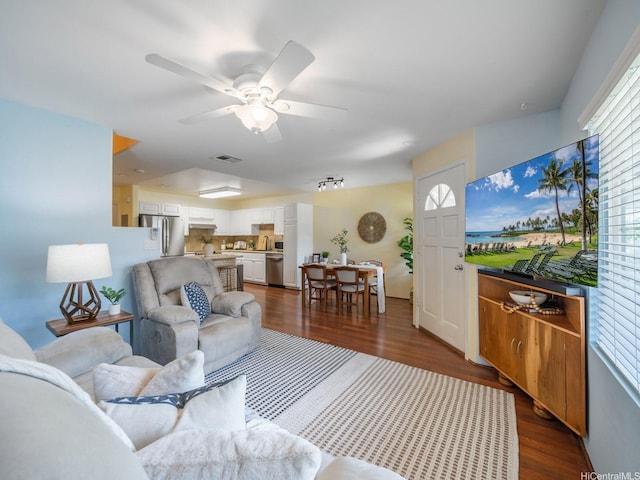 91-2067 Kaioli St Unit 503, Ewa Beach, HI 96706 - living room featuring dark wood-style flooring and ceiling fan