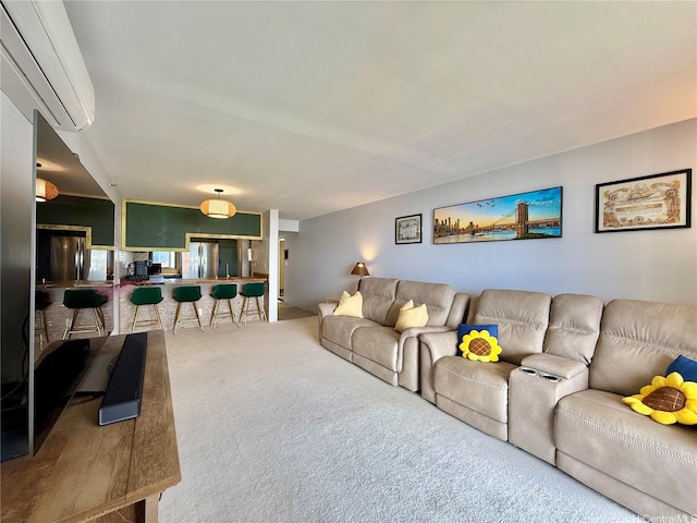 990 Ala Nanala St Unit 19A, Honolulu, HI 96818 - living room featuring a wall mounted AC and carpet flooring