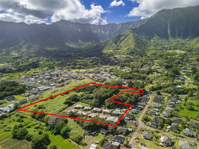 birds eye view of property featuring a residential view and a mountain view