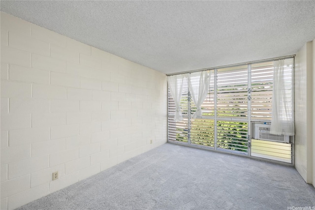 1687 Pensacola St Unit 804, Honolulu, HI 96822 - carpeted empty room with expansive windows, a textured ceiling, cooling unit, and concrete block wall