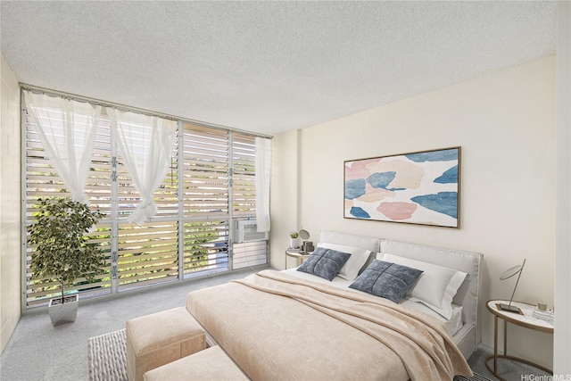 1687 Pensacola St Unit 804, Honolulu, HI 96822 - carpeted bedroom with expansive windows, a textured ceiling, cooling unit, and access to exterior