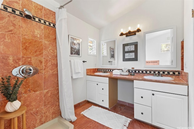 2055 Alihilani Pl, Honolulu, HI 96822 - full bath with double vanity, tiled shower, and tile patterned floors