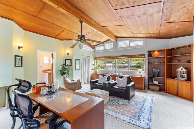 2055 Alihilani Pl, Honolulu, HI 96822 - office area with wood ceiling, light carpet, and ceiling fan