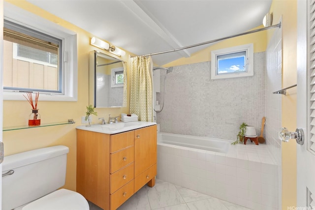 2055 Alihilani Pl, Honolulu, HI 96822 - full bathroom featuring tiled shower / bath combo, vanity, and marble look tiles