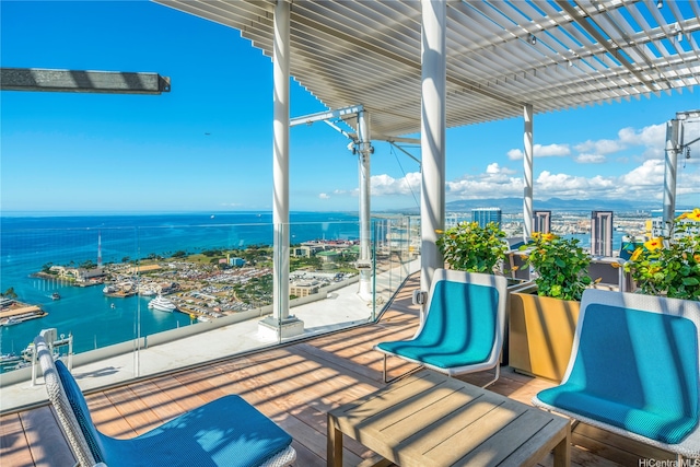 deck with a water view
