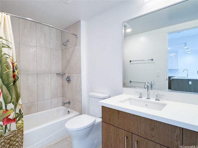 629 Keeaumoku St Unit 2205, Honolulu, HI 96814 - bathroom with toilet, shower / tub combo with curtain, tile patterned floors, and vanity