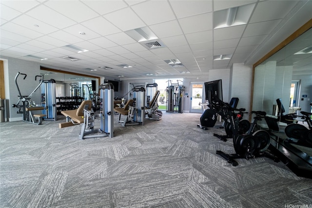 629 Keeaumoku St Unit 2205, Honolulu, HI 96814 - workout area with carpet, visible vents, and a drop ceiling