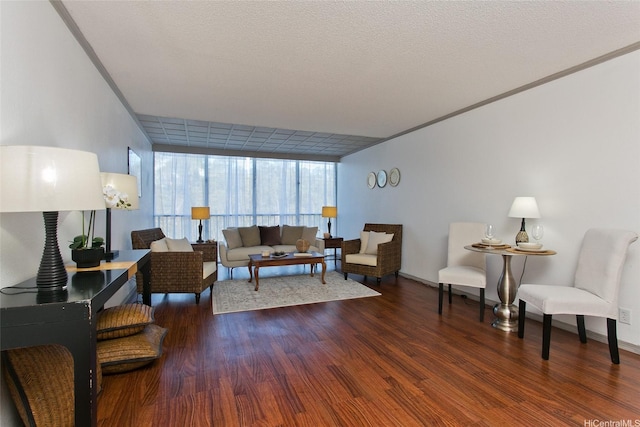 living area featuring expansive windows and wood finished floors