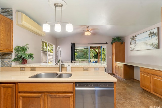 95-1007 Wikao St Unit 29, Mililani, HI 96789 - kitchen with a wall mounted AC, stainless steel dishwasher, a healthy amount of sunlight, a sink, and light countertops