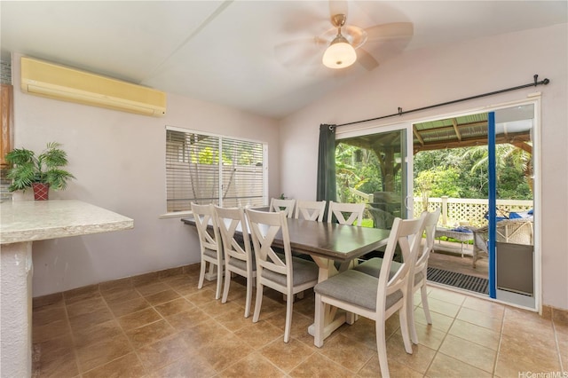 95-1007 Wikao St Unit 29, Mililani, HI 96789 - dining area with ceiling fan, lofted ceiling, and a wall mounted AC