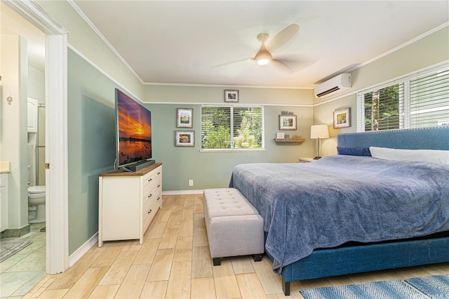 95-1007 Wikao St Unit 29, Mililani, HI 96789 - bedroom featuring baseboards, multiple windows, a wall mounted air conditioner, and light wood-style flooring