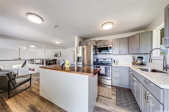 625 Maluniu Ave, Kailua, HI 96734 - kitchen with appliances with stainless steel finishes, a sink, wooden counters, and gray cabinets