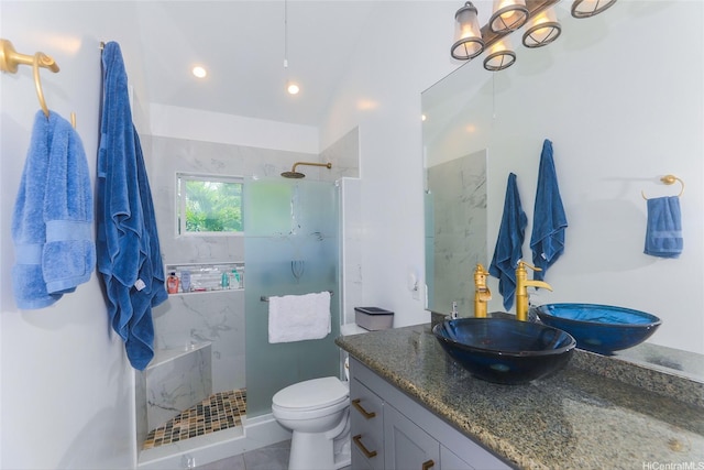45-995 Wailele Rd Unit 8, Kaneohe, HI 96744 - bathroom featuring a marble finish shower, vanity, toilet, and recessed lighting