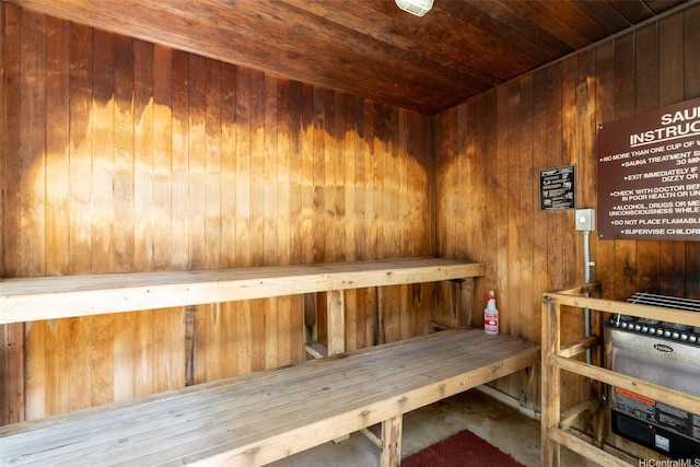 view of sauna / steam room featuring unfinished concrete flooring