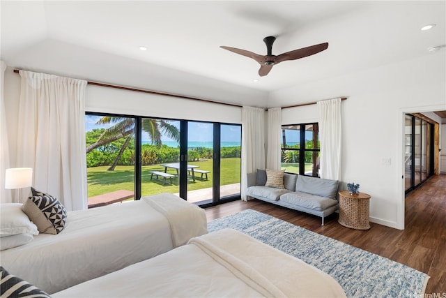 21 Kalaka Pl, Kailua, HI 96734 - bedroom with access to exterior, wood finished floors, recessed lighting, ceiling fan, and baseboards