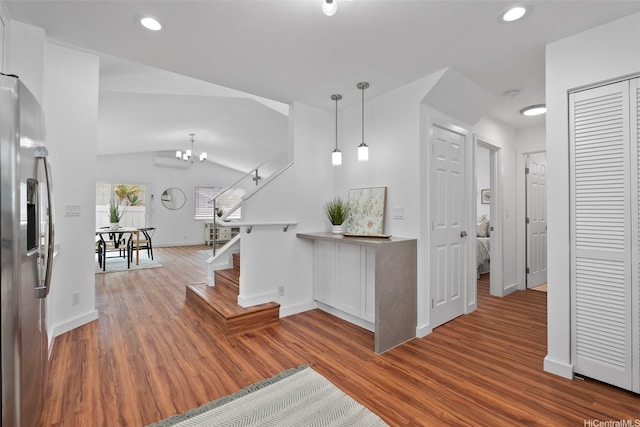 91-113 Kaakina Pl, Ewa Beach, HI 96706 - hall featuring wood finished floors, recessed lighting, baseboards, stairs, and an AC wall unit
