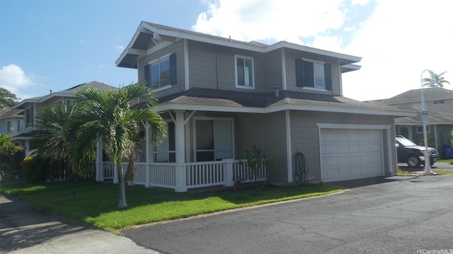 91-208 Kekepania Pl, Kapolei, HI 96707 - view of front of property featuring a porch, an attached garage, roof with shingles, and asphalt driveway