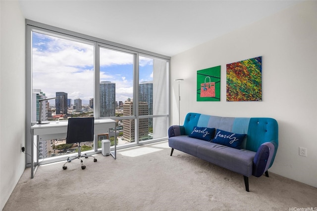 1391 Kapiolani Blvd Unit 2512, Honolulu, HI 96814 - carpeted home office featuring a view of city and expansive windows