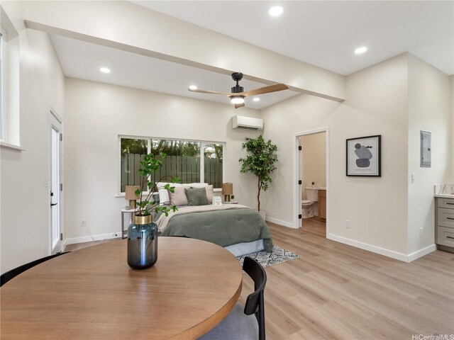 54-11 Pipilani Pl, Hauula, HI 96717 - bedroom featuring recessed lighting, baseboards, a wall unit AC, and light wood-style floors