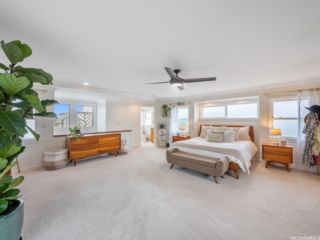 567 Kawailoa Rd Unit E, Kailua, HI 96734 - bedroom featuring light carpet, baseboards, a ceiling fan, and recessed lighting