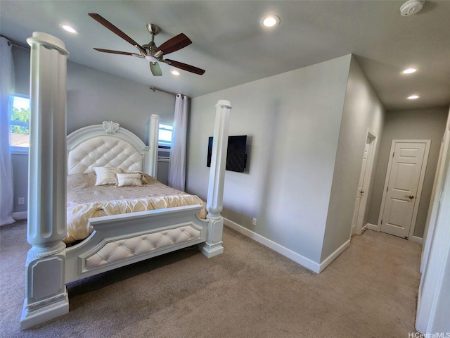 47-285 Waihee Rd Unit D, Kaneohe, HI 96744 - bedroom with light carpet, baseboards, recessed lighting, and ceiling fan
