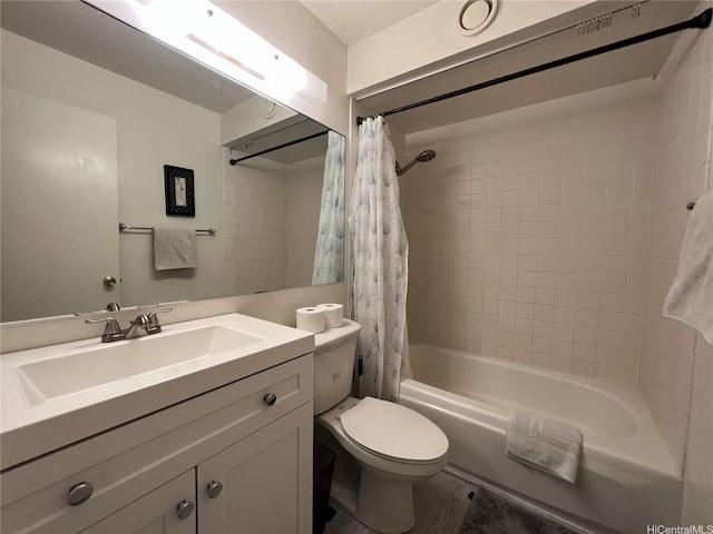 bathroom featuring vanity, shower / bath combo with shower curtain, and wood finished floors