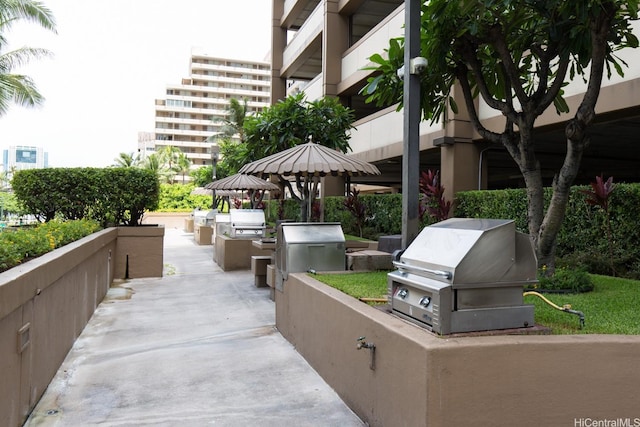 view of patio featuring exterior kitchen