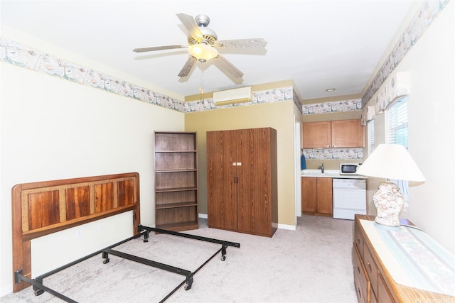 91-1027 Kaikoele St, Ewa Beach, HI 96706 - bedroom with a sink, light colored carpet, an AC wall unit, and a ceiling fan