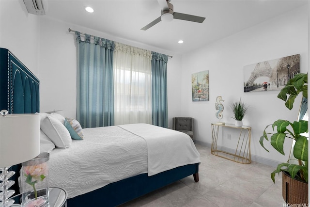 45-333 Mahalani St, Kaneohe, HI 96744 - bedroom featuring recessed lighting, ceiling fan, baseboards, and a wall mounted AC
