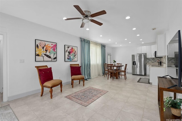 45-333 Mahalani St, Kaneohe, HI 96744 - sitting room with a ceiling fan, recessed lighting, and light tile patterned floors