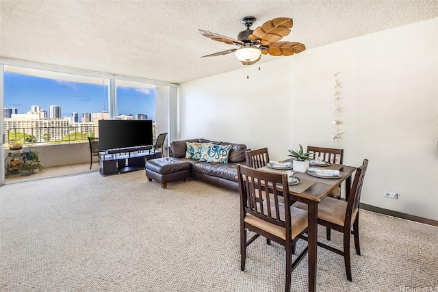1805 Poki St Unit 1101, Honolulu, HI 96822 - dining space featuring carpet, a ceiling fan, and a textured ceiling