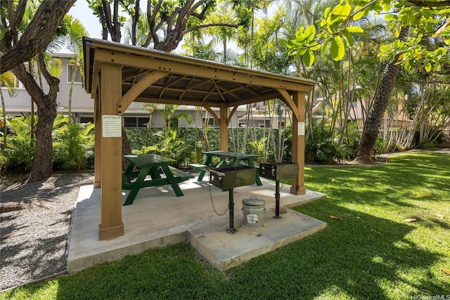 surrounding community with a yard, a gazebo, and a patio