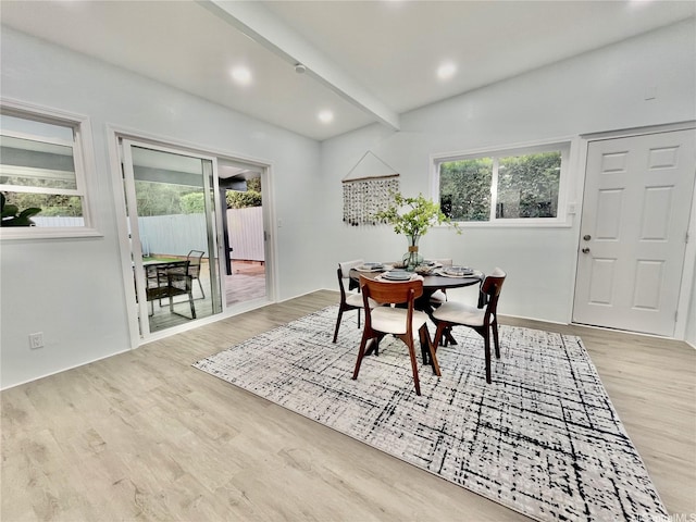 87-224 Laulele St, Waianae, HI 96792 - dining area with wood finished floors, beam ceiling, and recessed lighting
