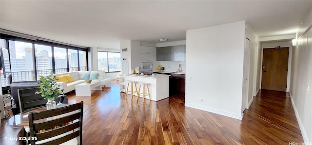 living room with wood finished floors and baseboards