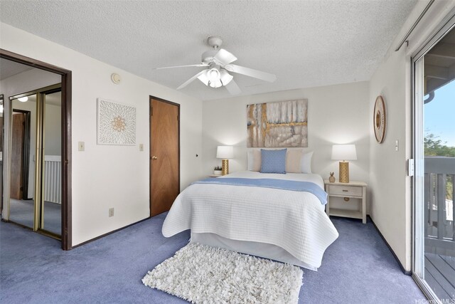 94-1061 Anania Cir Unit 33, Mililani, HI 96789 - bedroom with carpet, access to exterior, a textured ceiling, a ceiling fan, and a closet