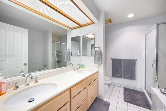 1305 Moanalualani Pl Unit 25C, Honolulu, HI 96819 - full bath with tile patterned floors, an enclosed shower, double vanity, a tub to relax in, and recessed lighting