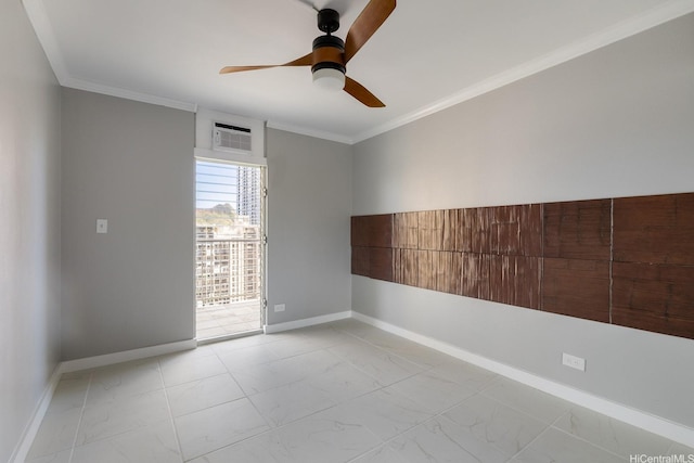 2452 Tusitala St Unit 1610, Honolulu, HI 96815 - empty room featuring light marble finish flooring, baseboards, a ceiling fan, and crown molding